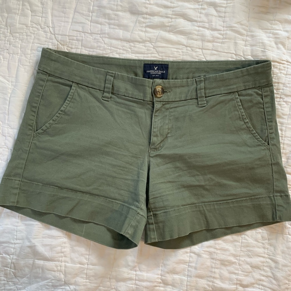 American Eagle Green Khaki Midi Shorts